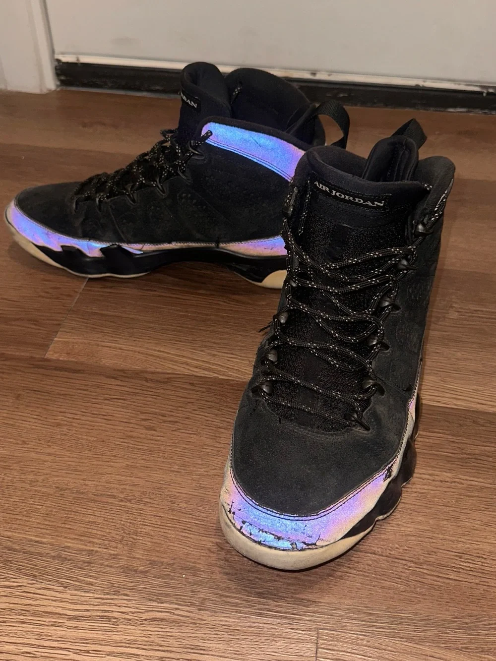 Air Jordan 9 Black Sneakers with Iridescent Accent